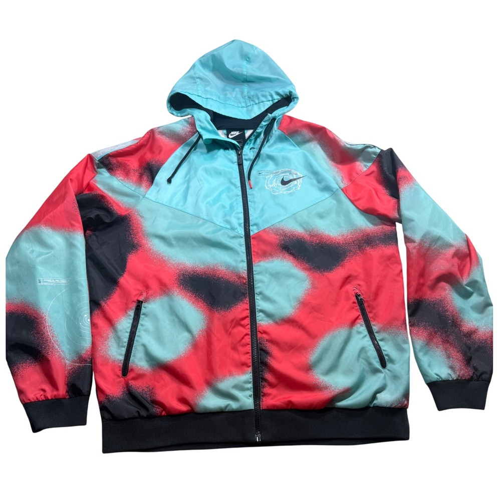 Nike Deep Space Windrunner Hooded Jacket Teal Red Black Spray Graphic Mens L
